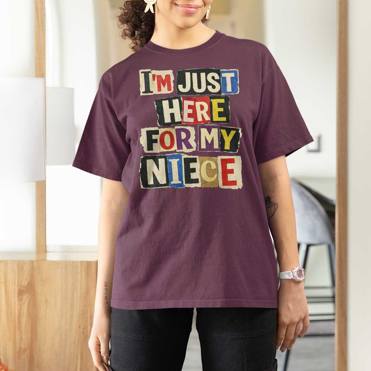 Im Just Here For My Niece T Shirt For Women Trendy Aunts Letter Print Vintage