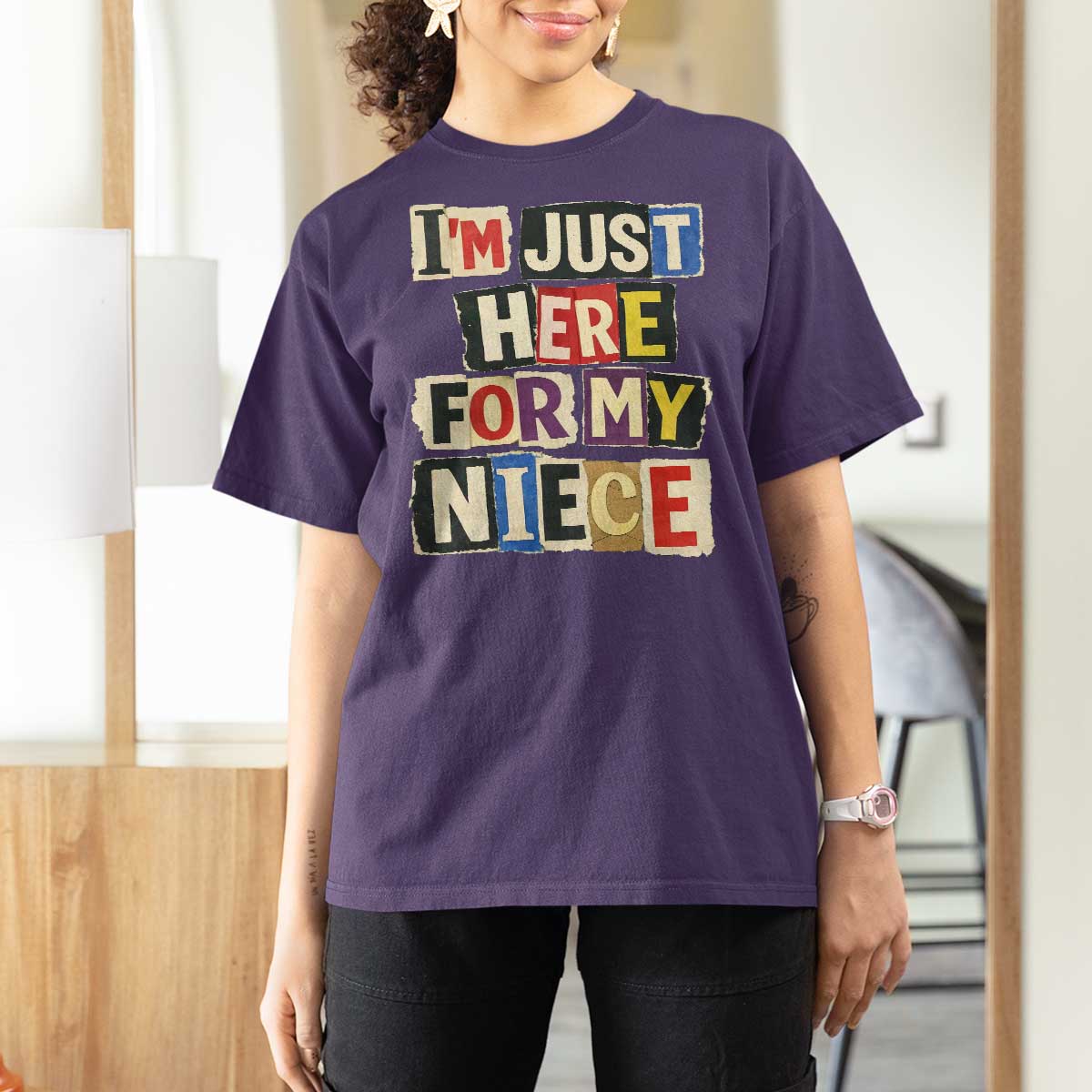 Im Just Here For My Niece T Shirt For Women Trendy Aunts Letter Print Vintage