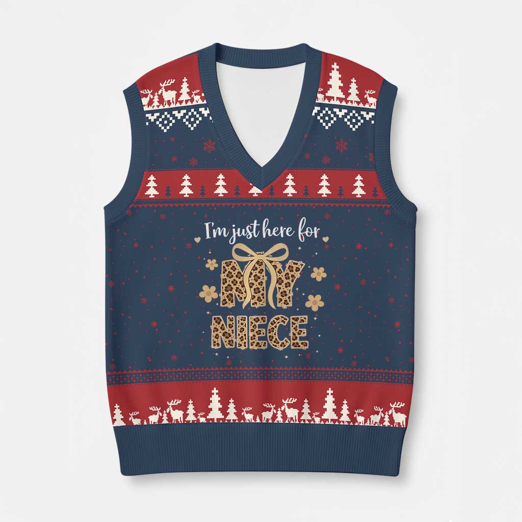 Im Just Here For My Niece V-Neck Knit Sweater Vest Gift For Aunt From Niece Leopard