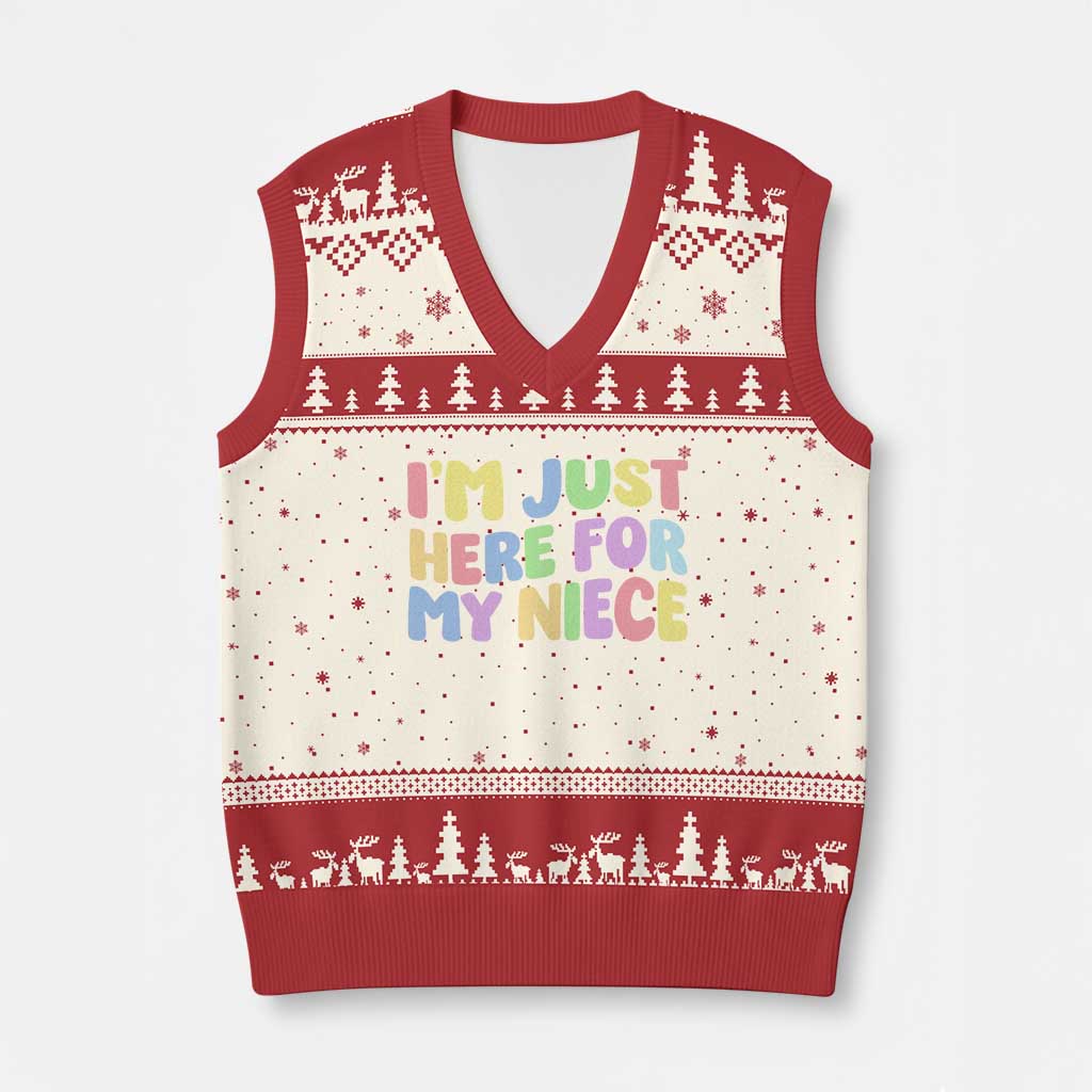Im Just Here For My Niece V-Neck Knit Sweater Vest Gift For Aunt From Niece