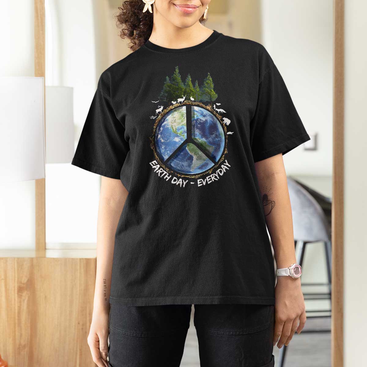 Earth Day T Shirt For Women Everyday Peace Sign Positive Vibes