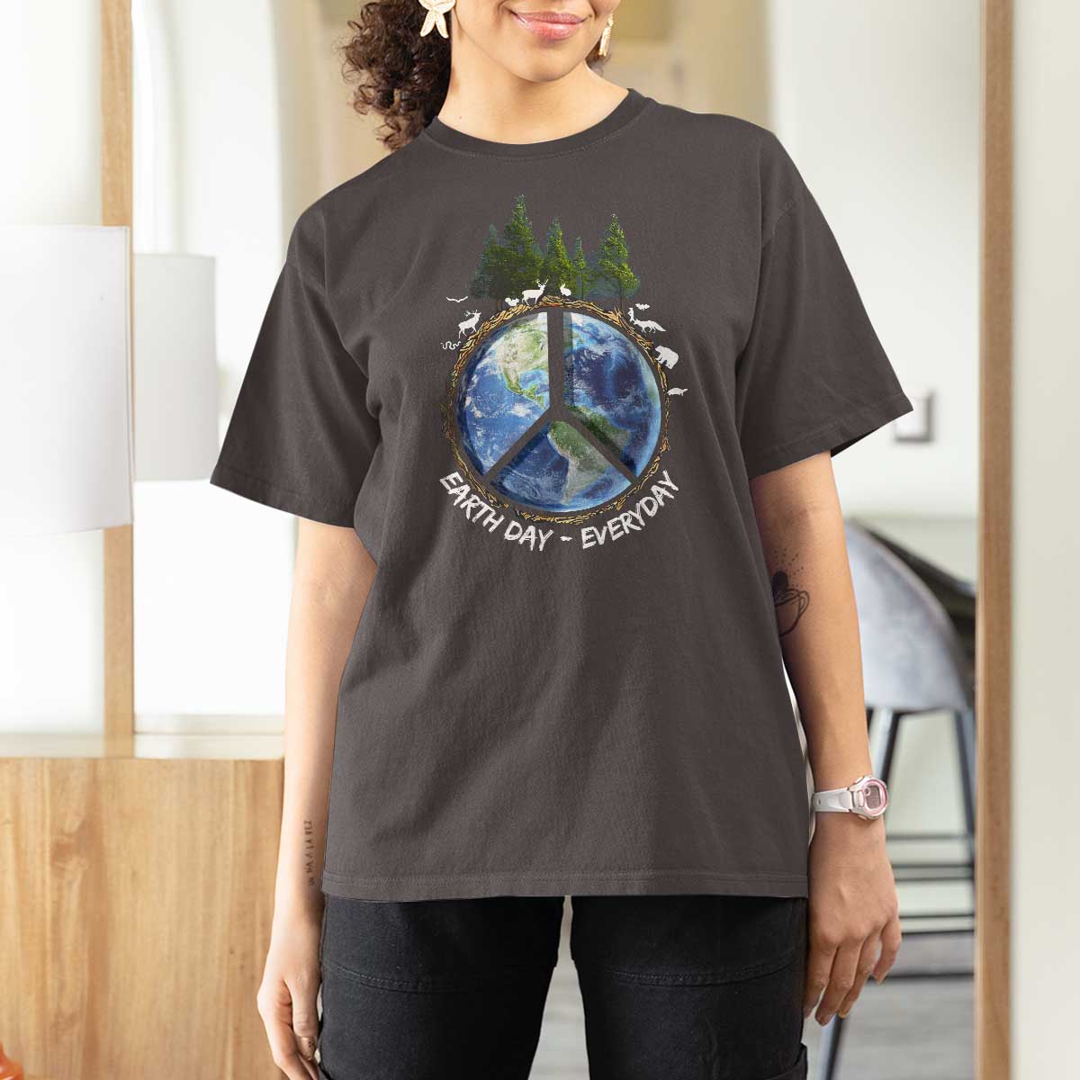 Earth Day T Shirt For Women Everyday Peace Sign Positive Vibes