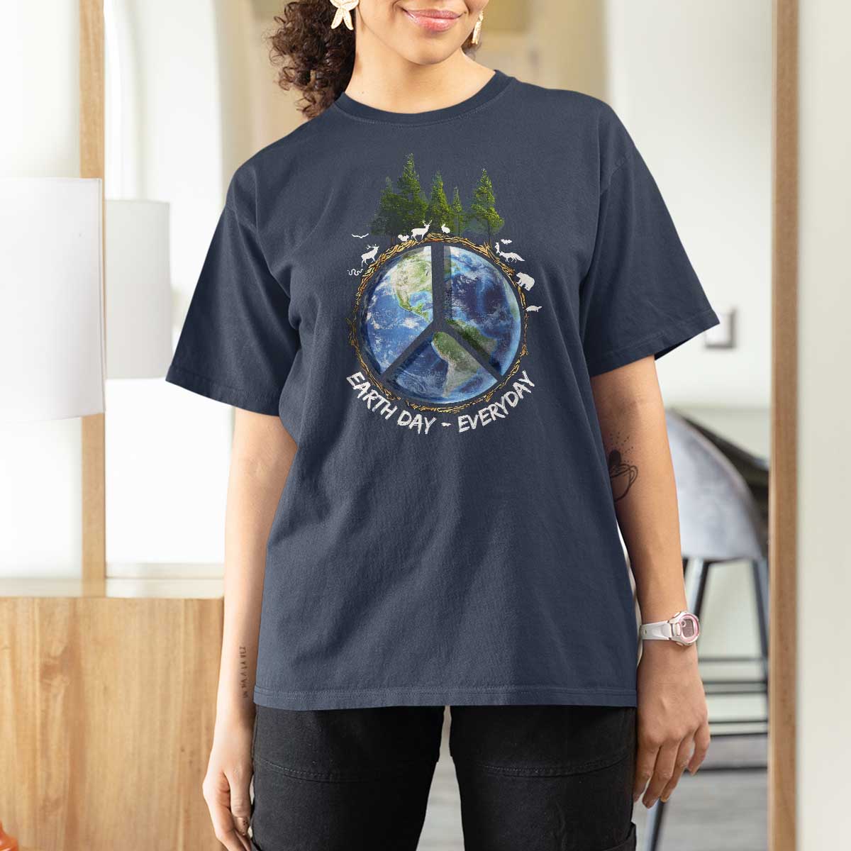 Earth Day T Shirt For Women Everyday Peace Sign Positive Vibes