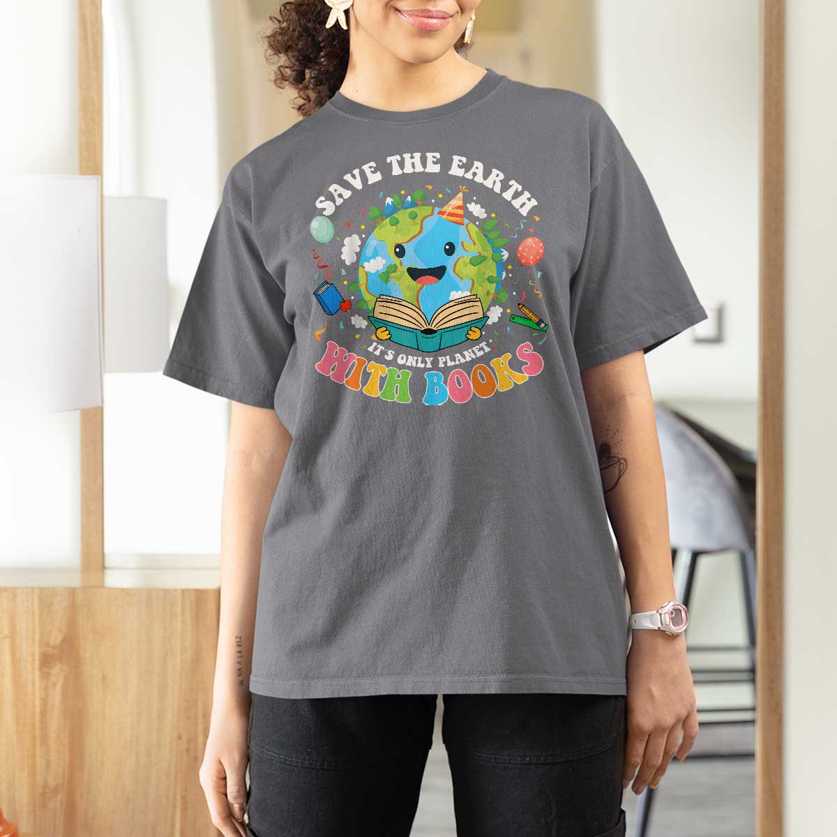 Earth Day T Shirt For Women Save Earth Its Only Planet With Books Reader