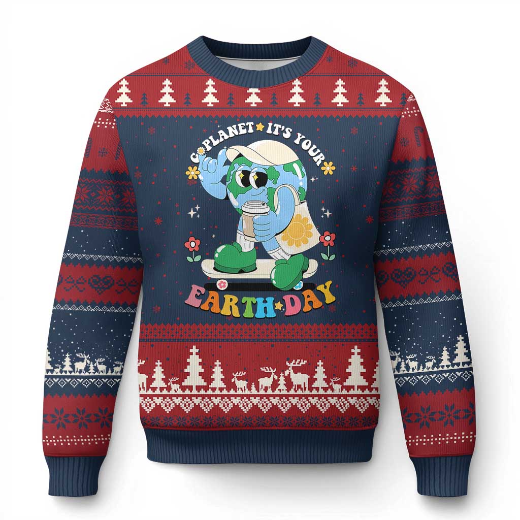 Earth Day Ugly Christmas Sweater Cute Go Planet Its Your Earthday Groovy