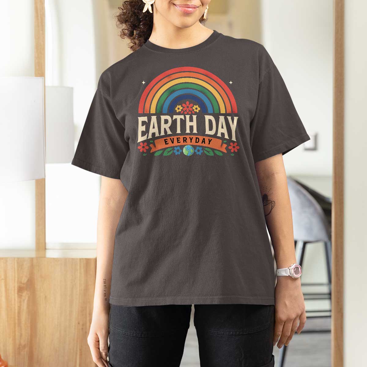 Earth Day T Shirt For Women Everyday Retro Rainbow
