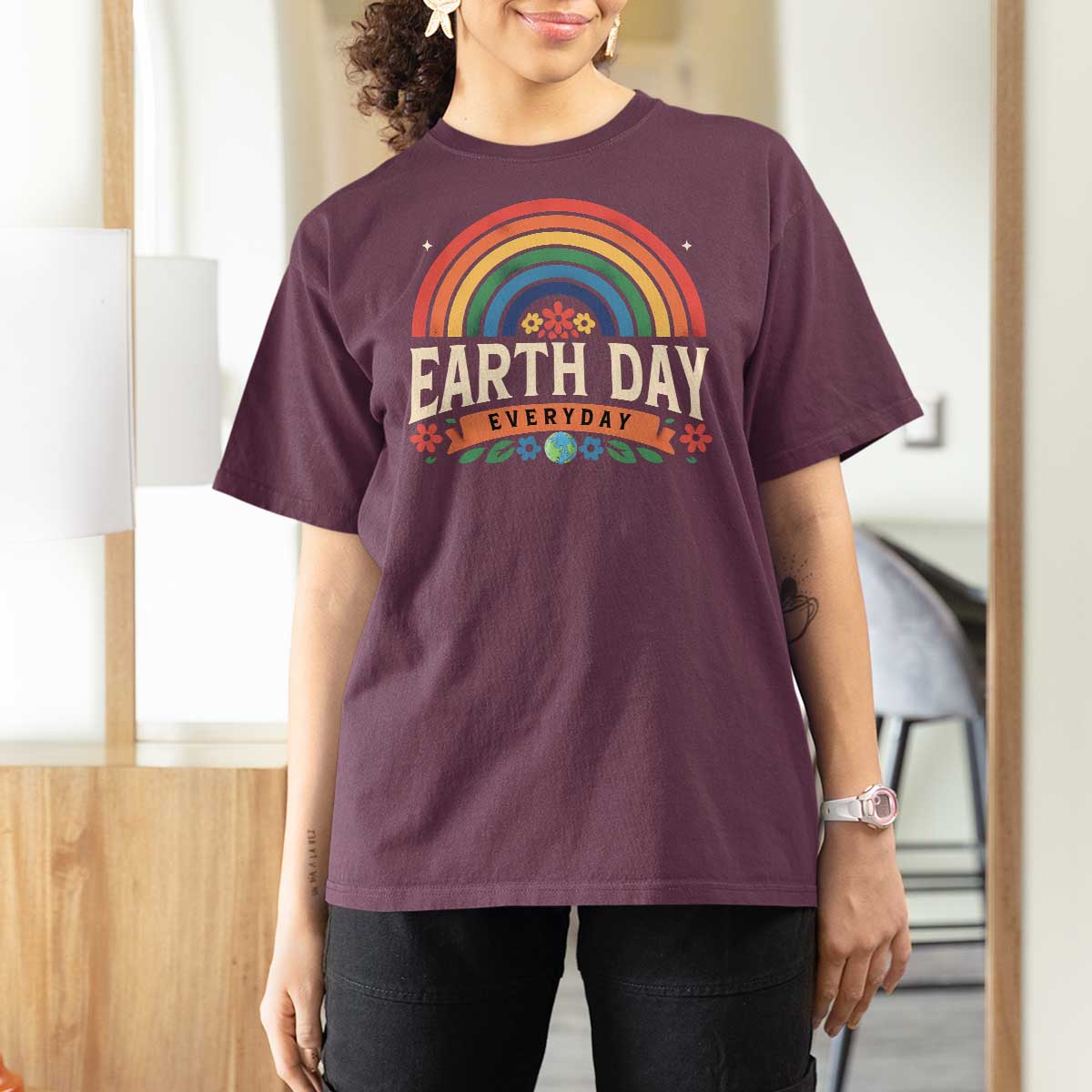 Earth Day T Shirt For Women Everyday Retro Rainbow