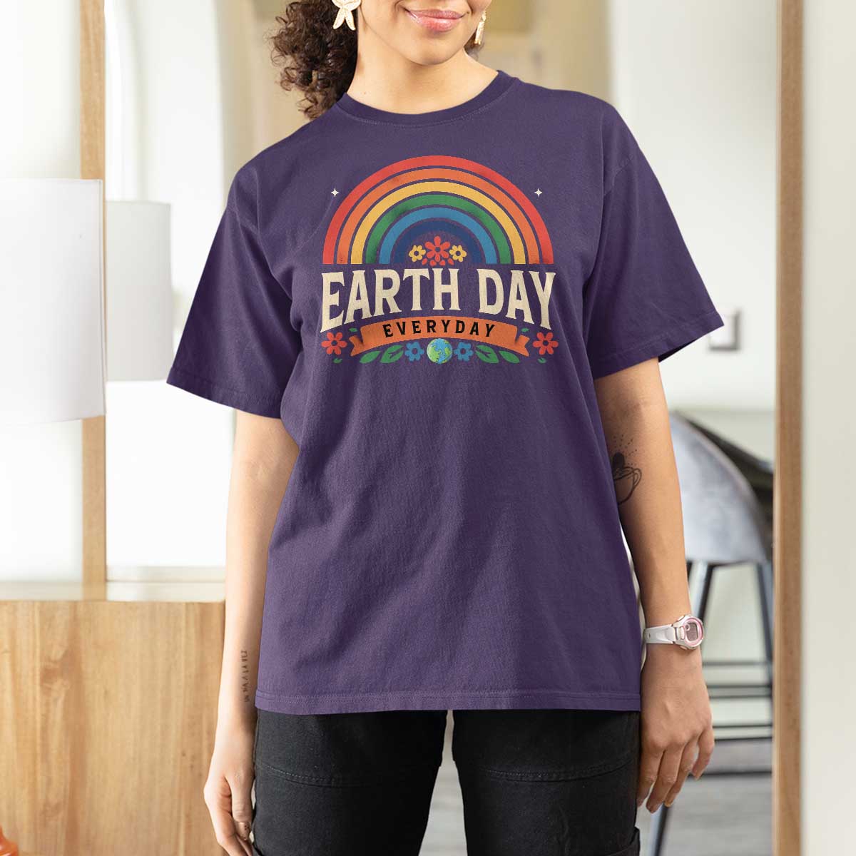 Earth Day T Shirt For Women Everyday Retro Rainbow