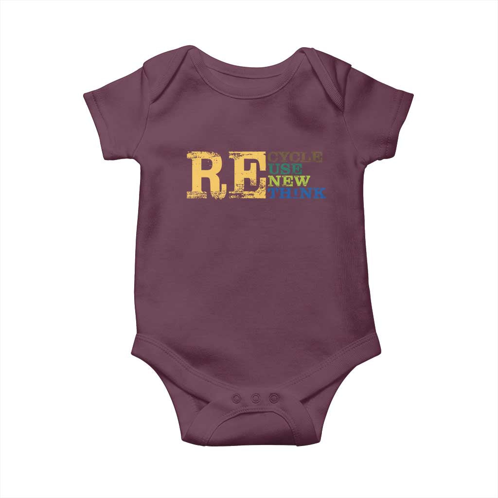 Retro Earth Day Baby Onesie Recycle Reuse Renew Rethink Protect Earth