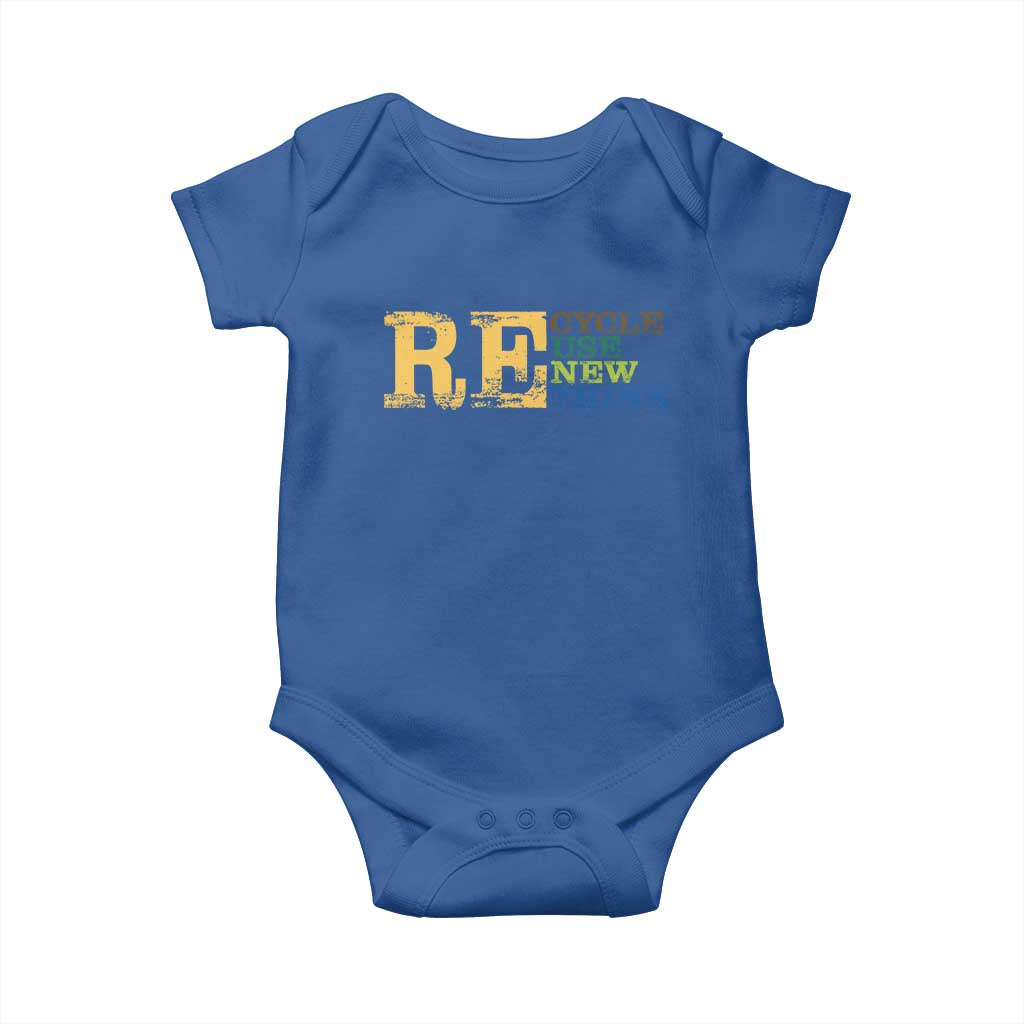 Retro Earth Day Baby Onesie Recycle Reuse Renew Rethink Protect Earth