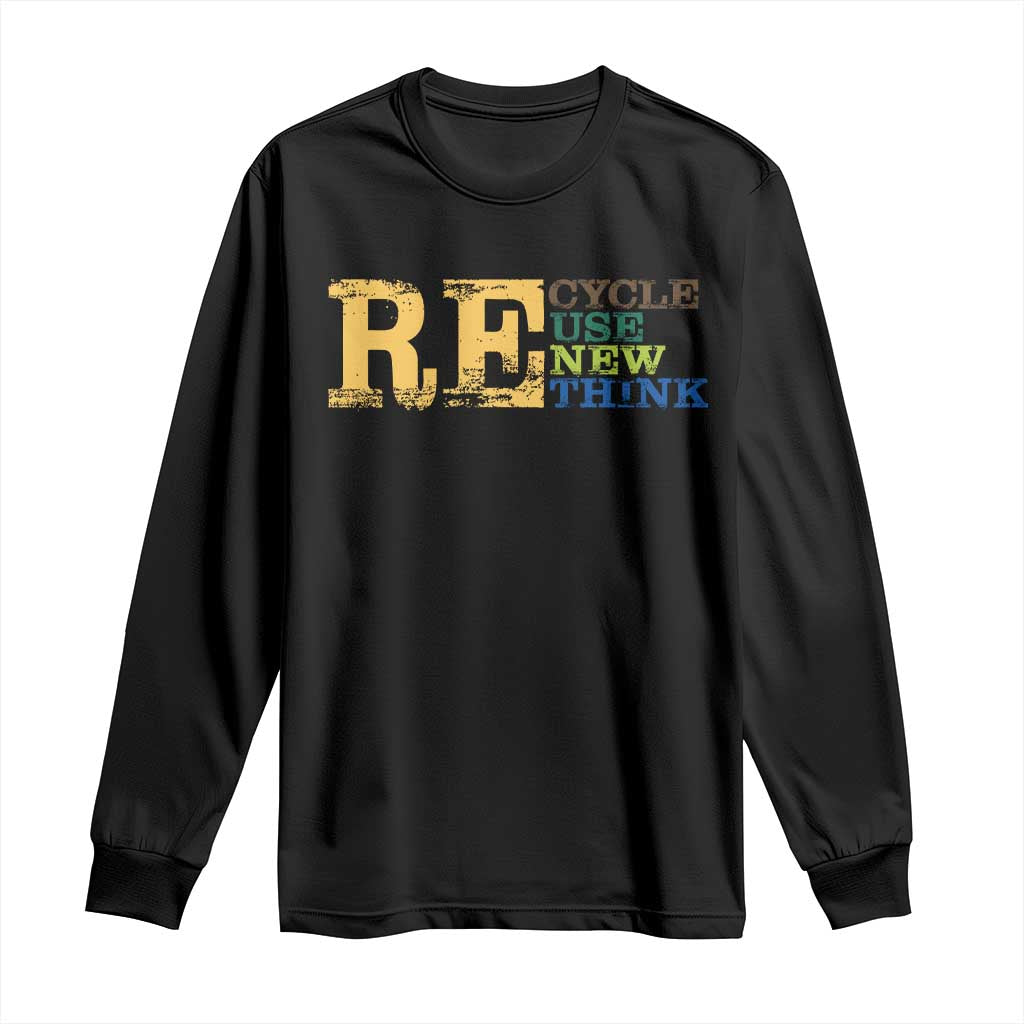 Retro Earth Day Long Sleeve Shirt Recycle Reuse Renew Rethink Protect Earth