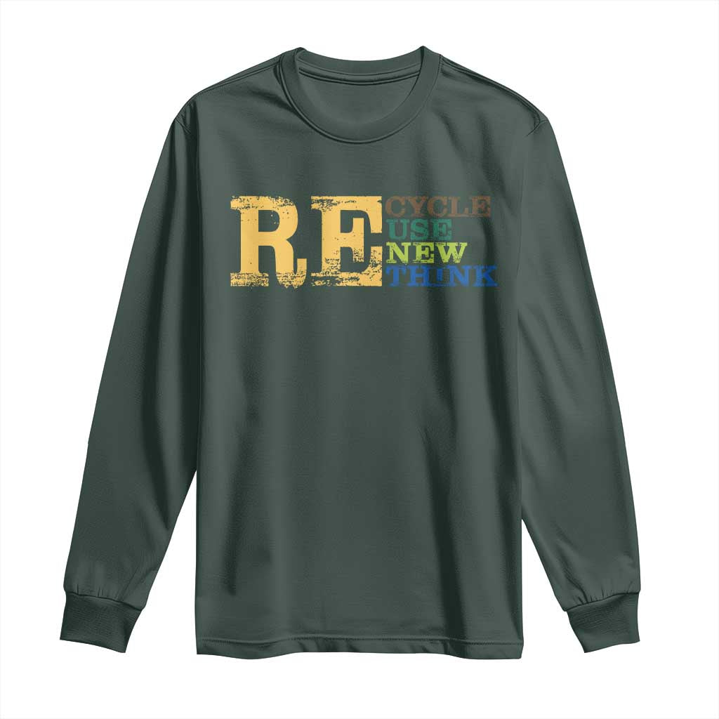 Retro Earth Day Long Sleeve Shirt Recycle Reuse Renew Rethink Protect Earth