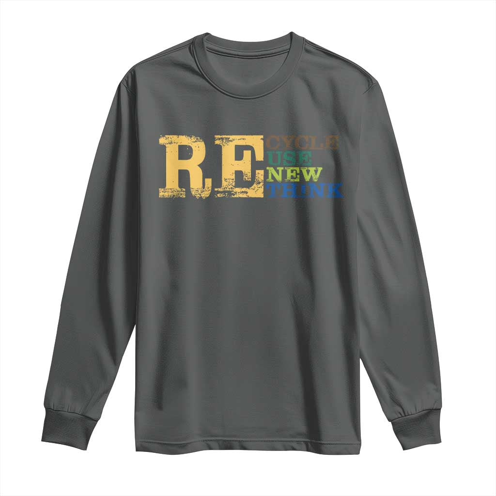 Retro Earth Day Long Sleeve Shirt Recycle Reuse Renew Rethink Protect Earth