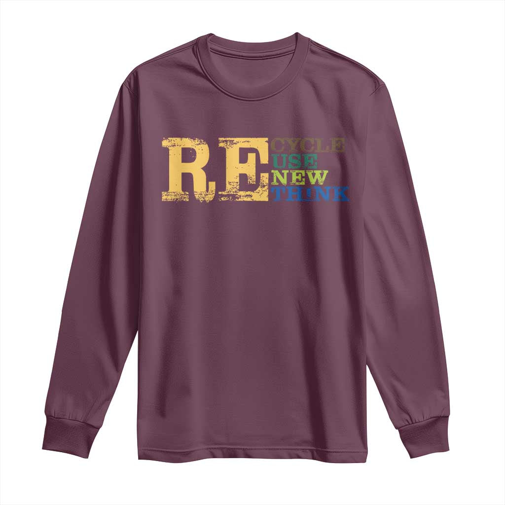 Retro Earth Day Long Sleeve Shirt Recycle Reuse Renew Rethink Protect Earth