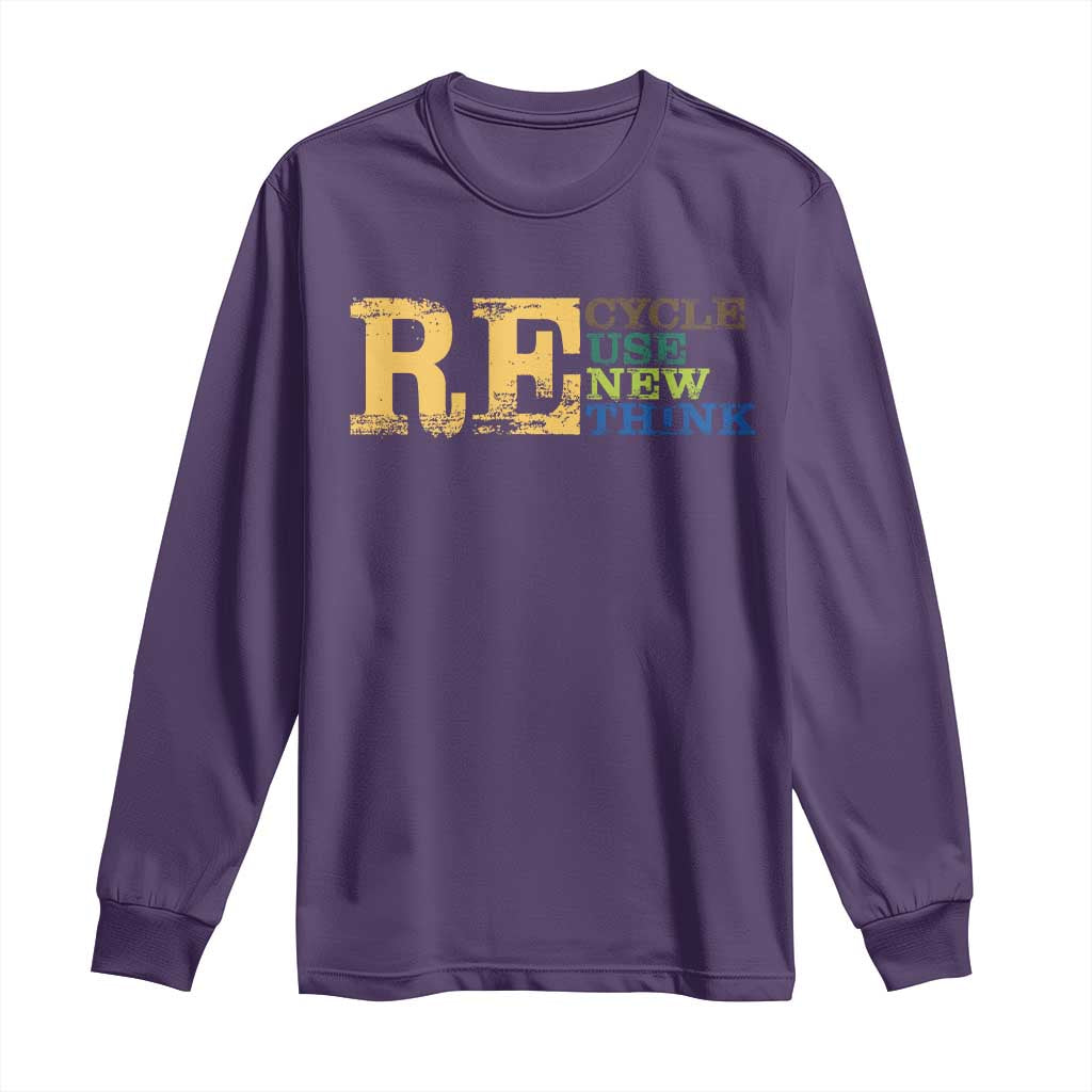 Retro Earth Day Long Sleeve Shirt Recycle Reuse Renew Rethink Protect Earth
