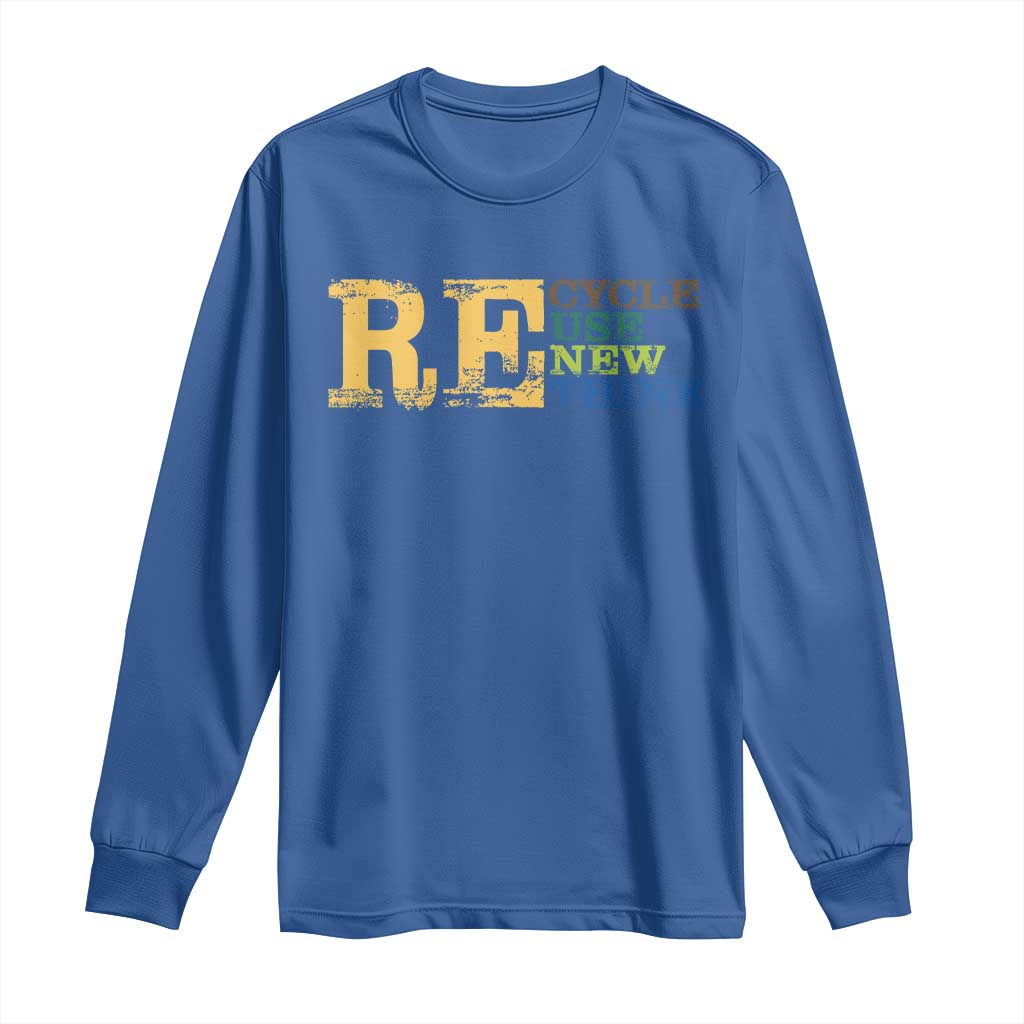 Retro Earth Day Long Sleeve Shirt Recycle Reuse Renew Rethink Protect Earth