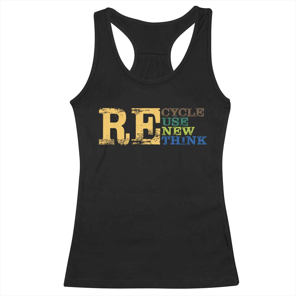Retro Earth Day Racerback Tank Top Recycle Reuse Renew Rethink Protect Earth