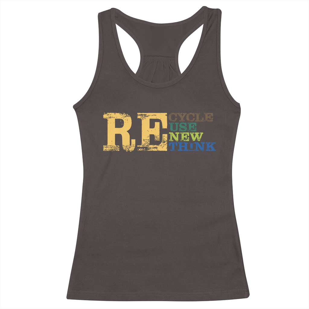 Retro Earth Day Racerback Tank Top Recycle Reuse Renew Rethink Protect Earth
