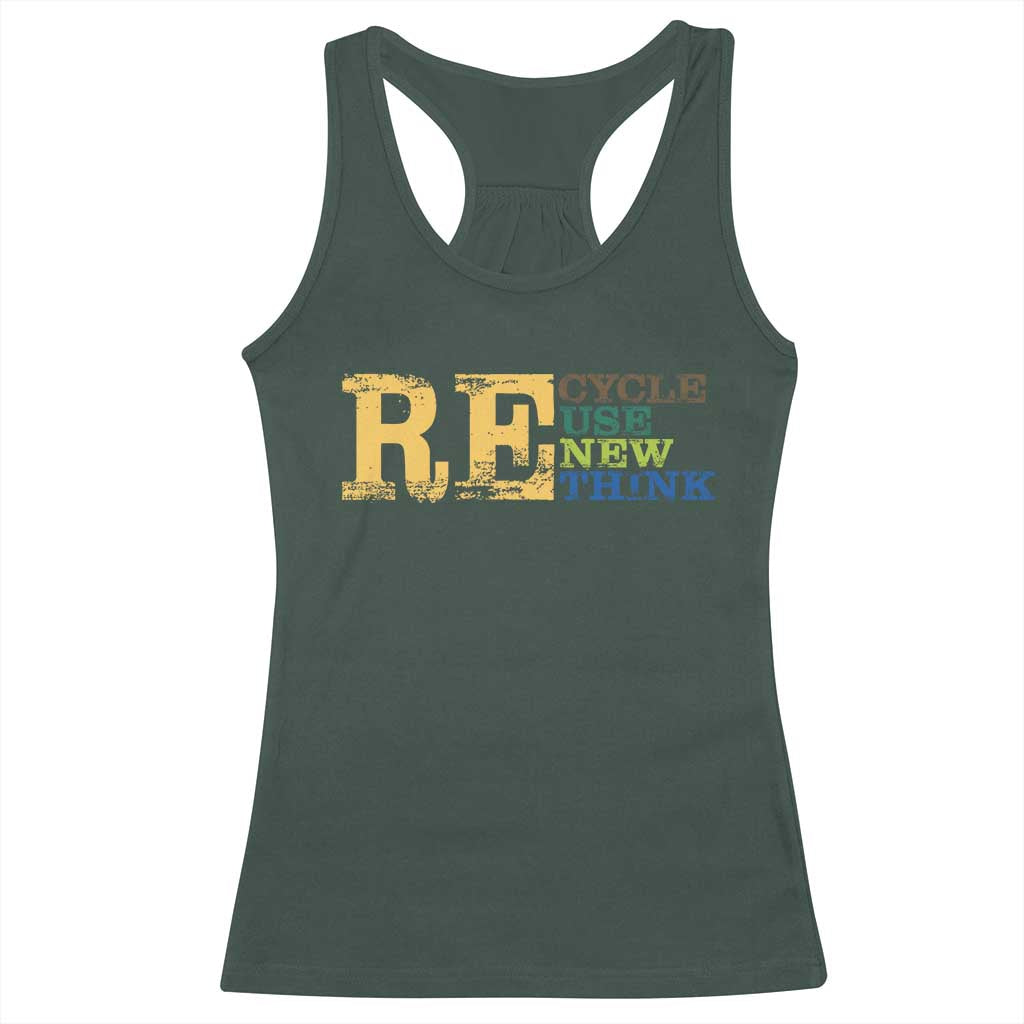 Retro Earth Day Racerback Tank Top Recycle Reuse Renew Rethink Protect Earth