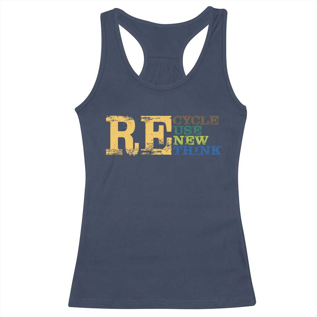Retro Earth Day Racerback Tank Top Recycle Reuse Renew Rethink Protect Earth