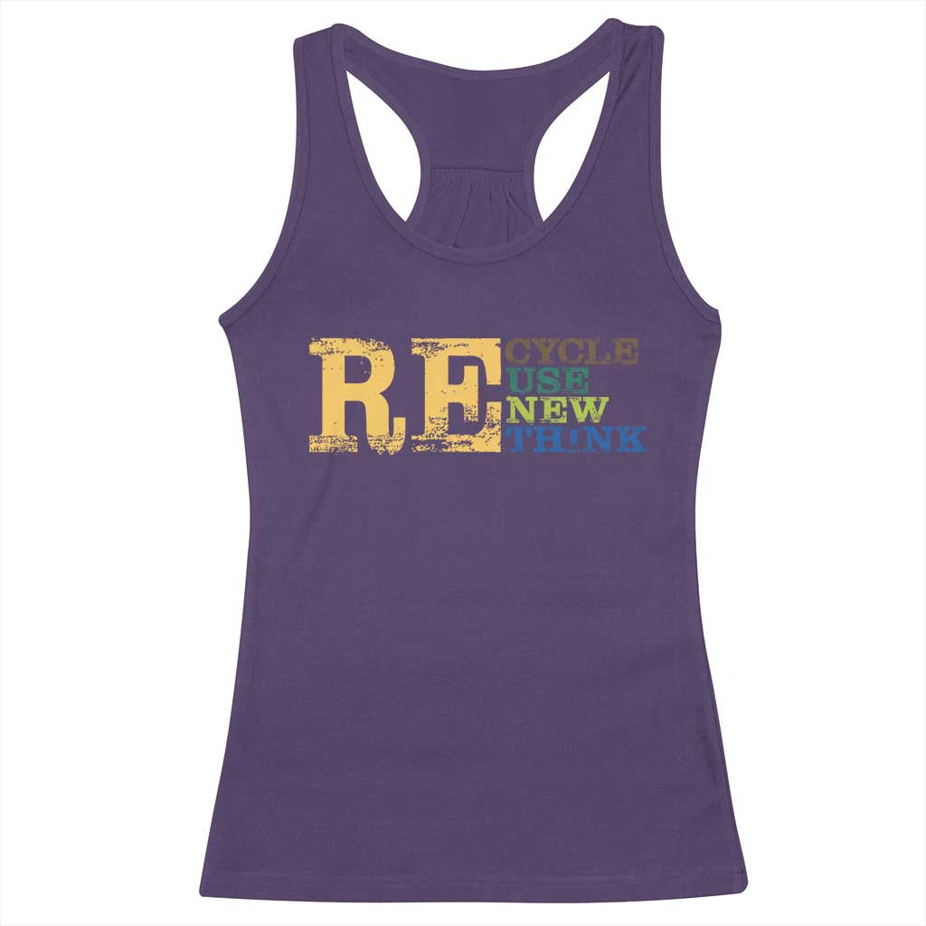 Retro Earth Day Racerback Tank Top Recycle Reuse Renew Rethink Protect Earth