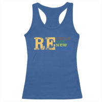 Retro Earth Day Racerback Tank Top Recycle Reuse Renew Rethink Protect Earth