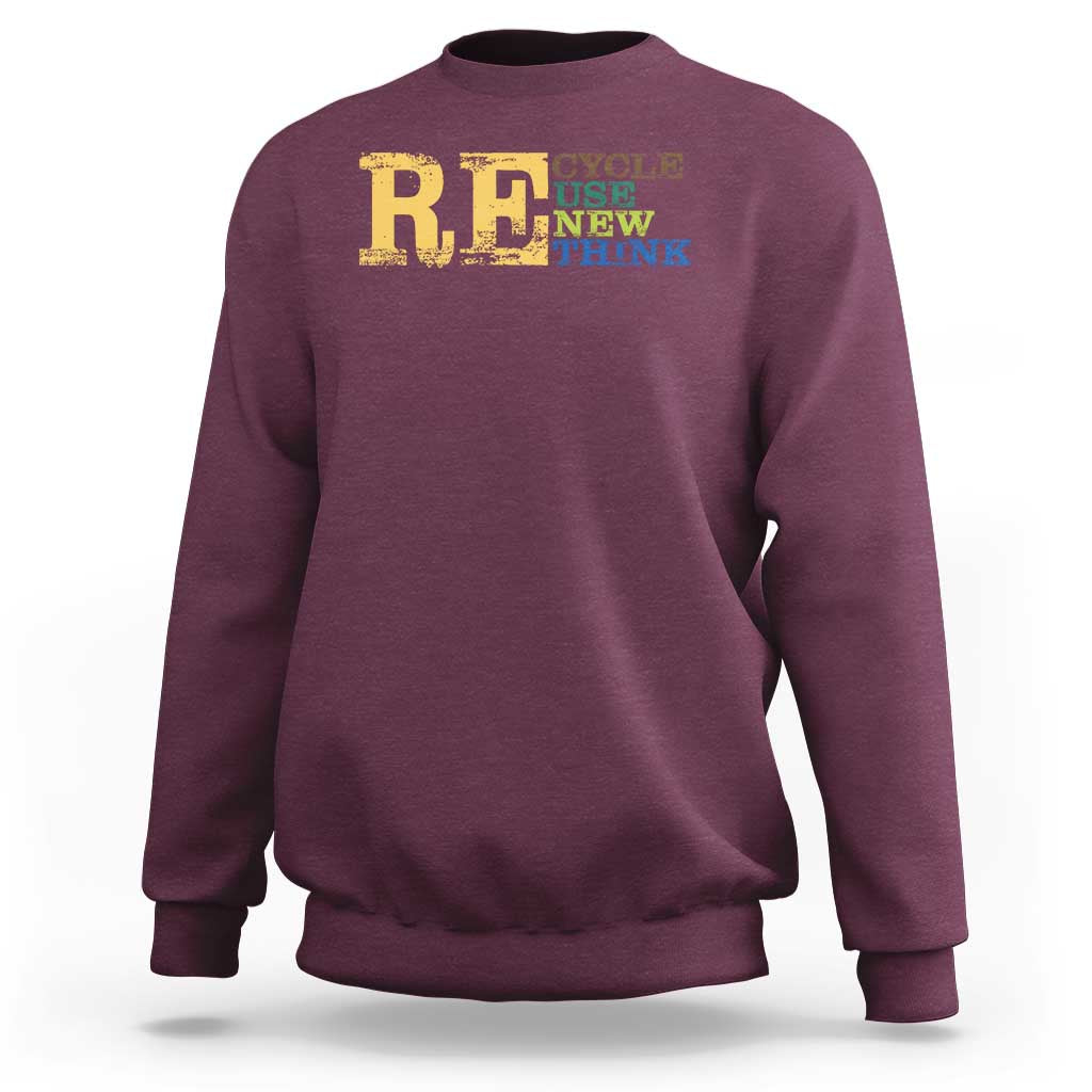 Retro Earth Day Sweatshirt Recycle Reuse Renew Rethink Protect Earth