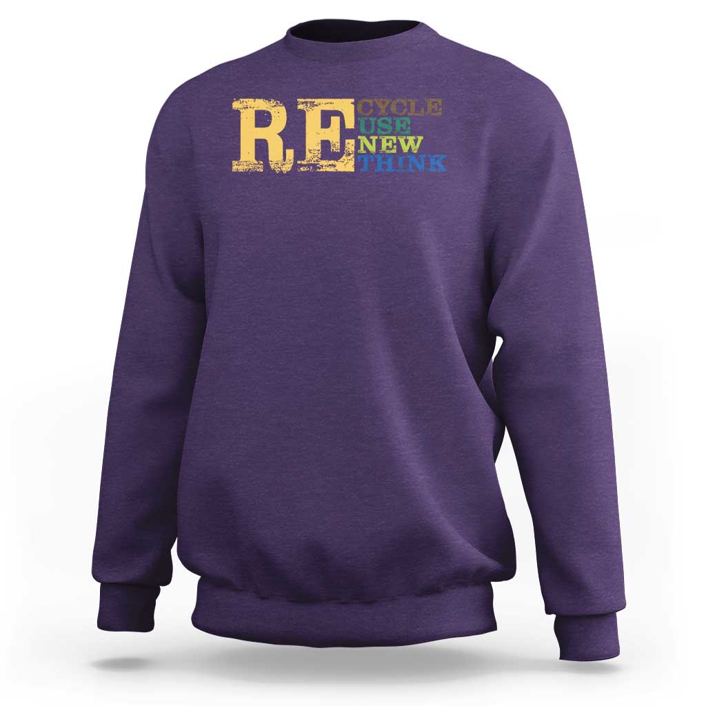 Retro Earth Day Sweatshirt Recycle Reuse Renew Rethink Protect Earth