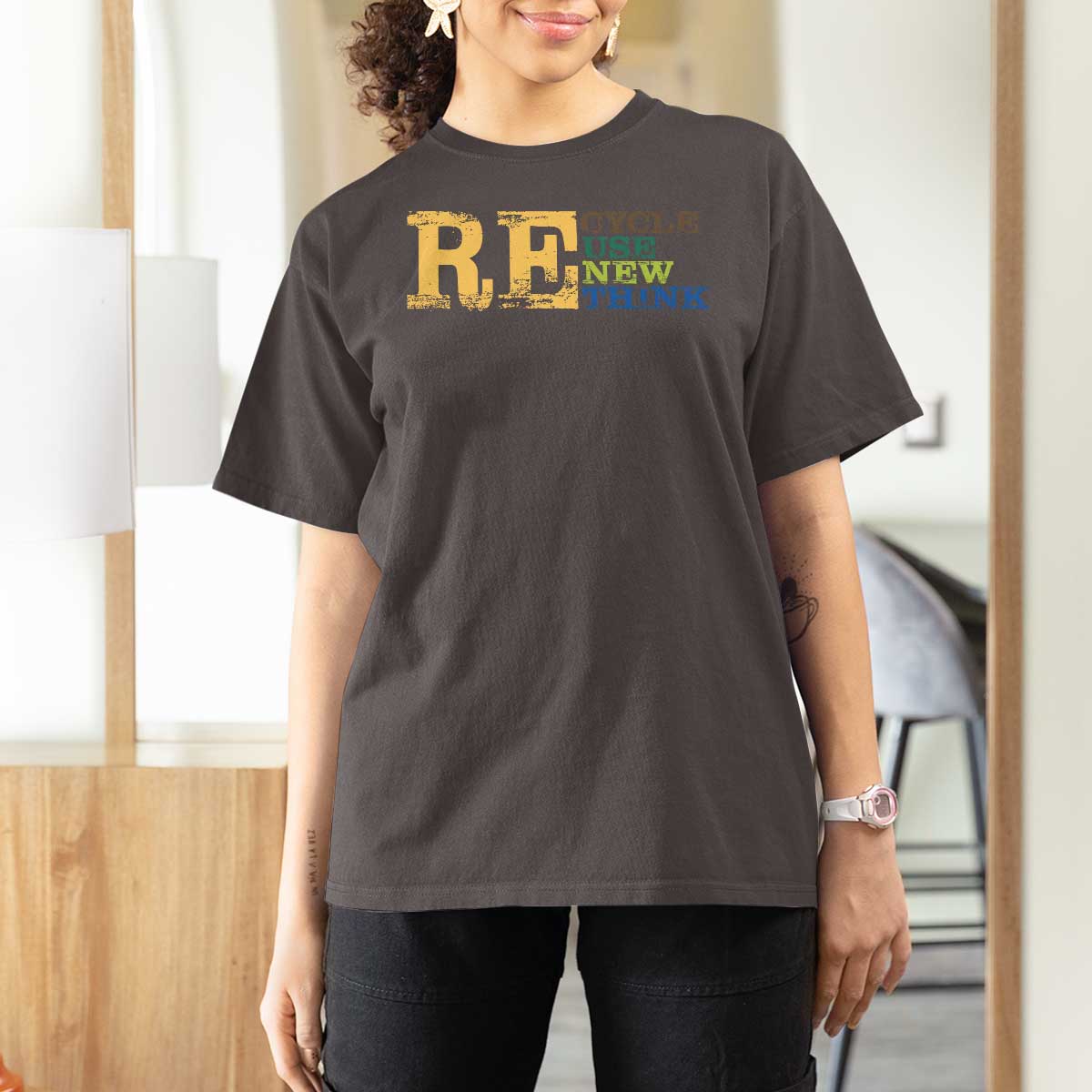 Retro Earth Day T Shirt For Women Recycle Reuse Renew Rethink Protect Earth
