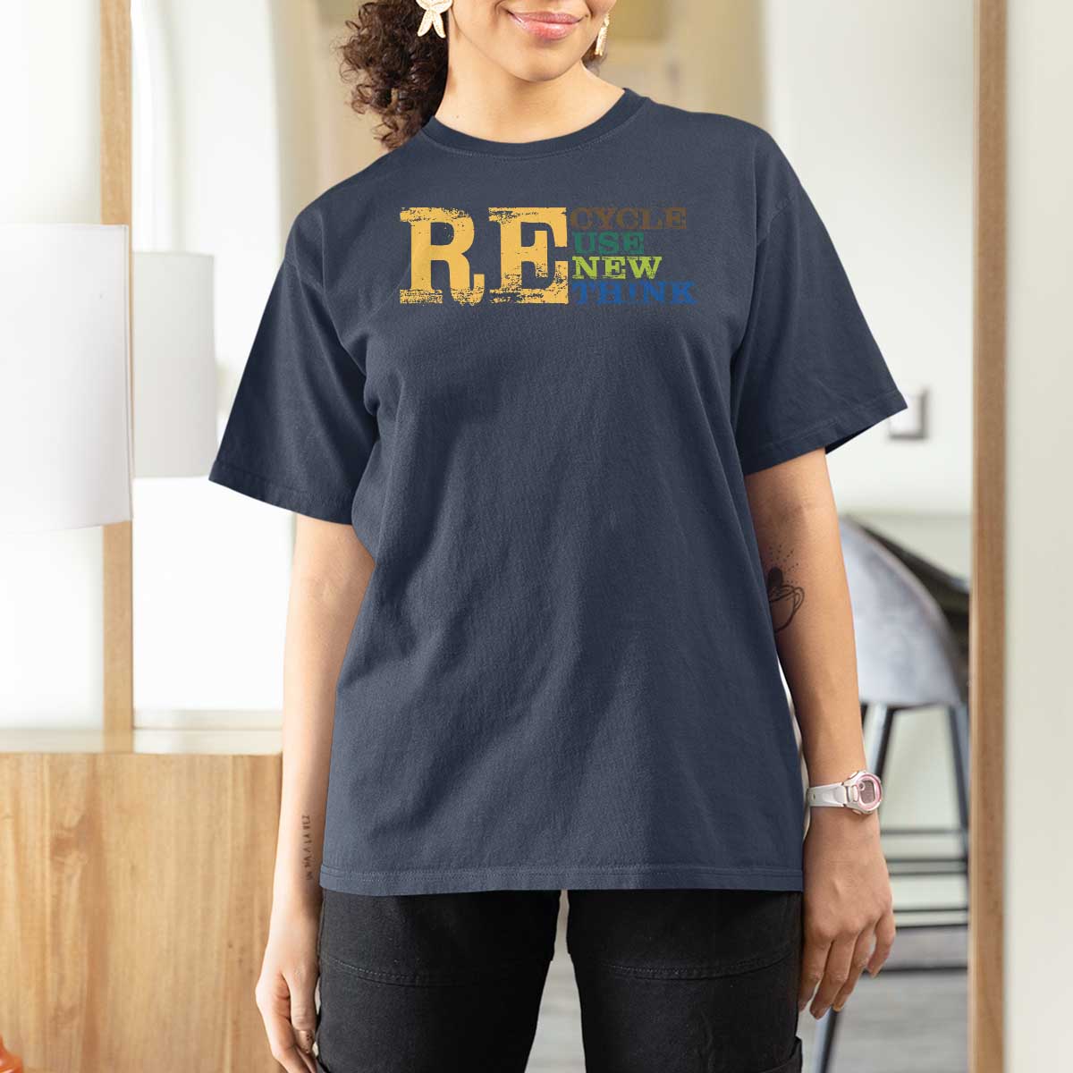 Retro Earth Day T Shirt For Women Recycle Reuse Renew Rethink Protect Earth
