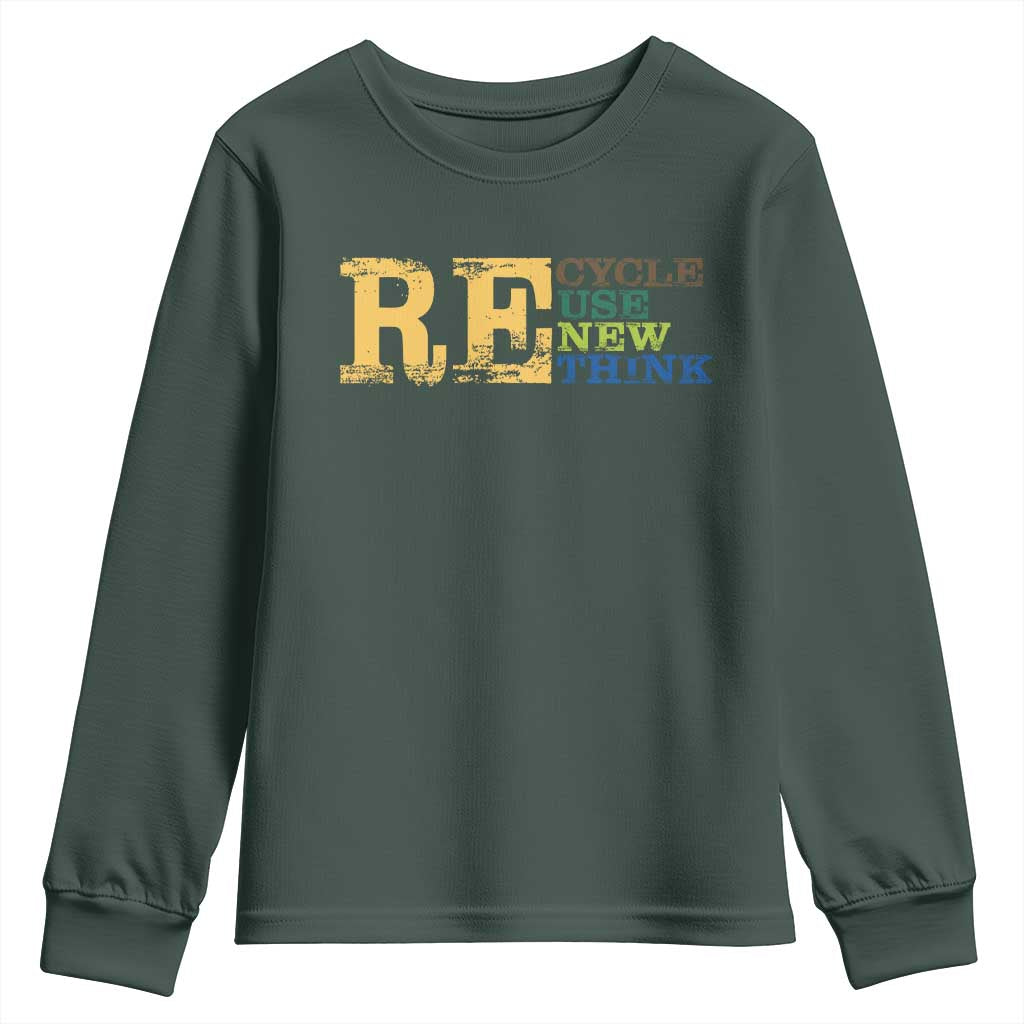 Retro Earth Day Youth Sweatshirt Recycle Reuse Renew Rethink Protect Earth