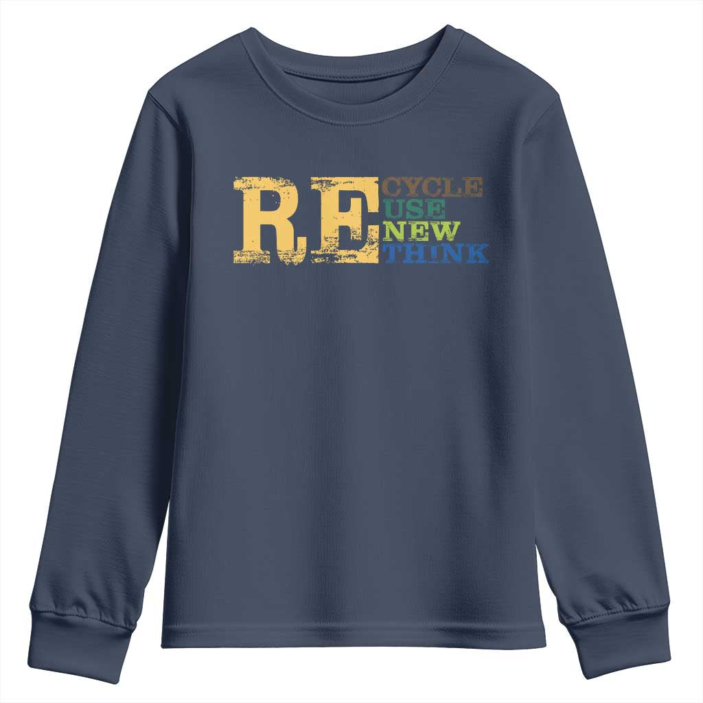 Retro Earth Day Youth Sweatshirt Recycle Reuse Renew Rethink Protect Earth