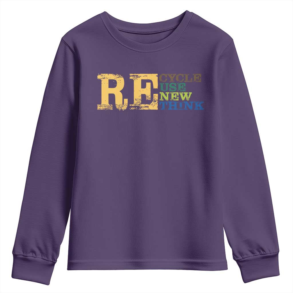 Retro Earth Day Youth Sweatshirt Recycle Reuse Renew Rethink Protect Earth