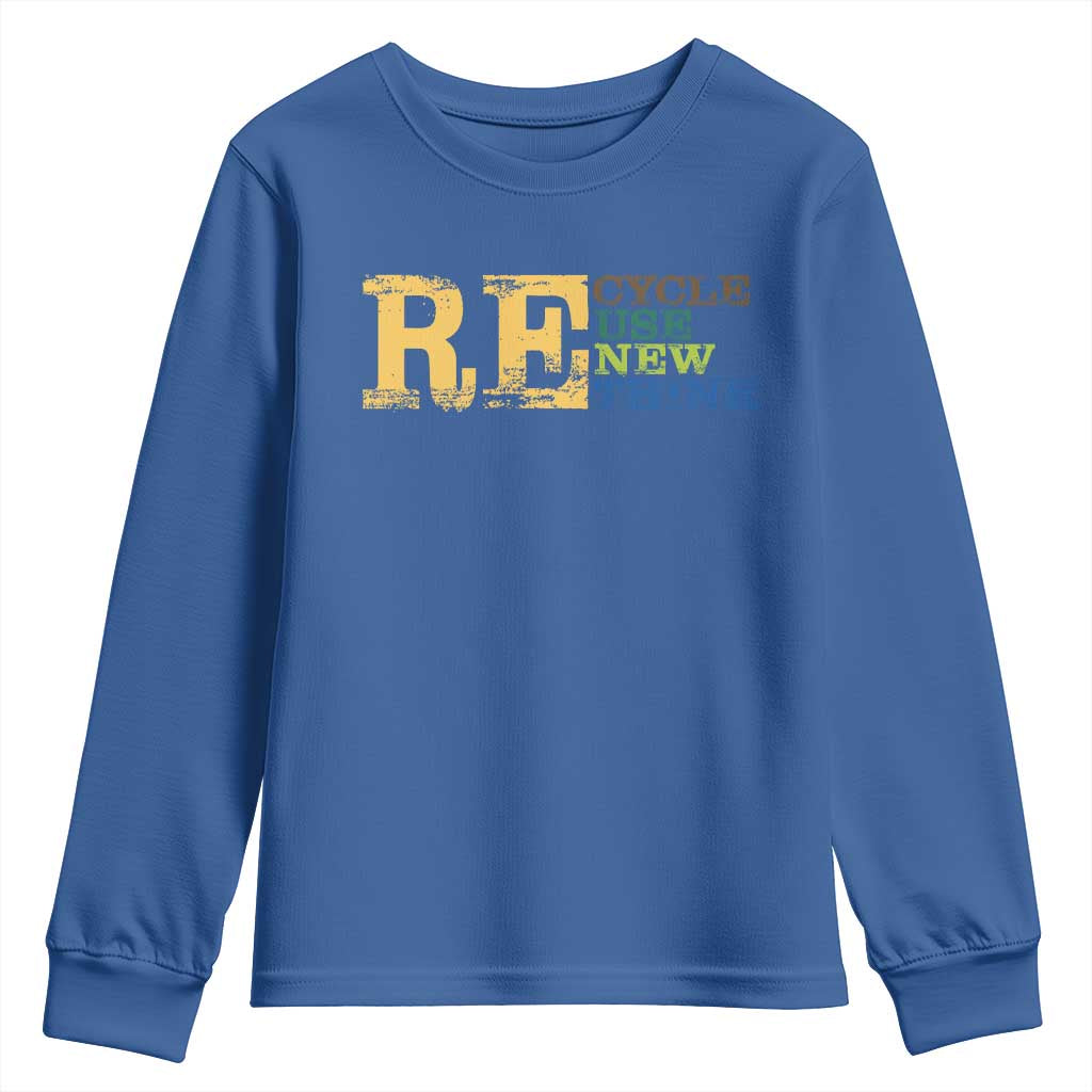 Retro Earth Day Youth Sweatshirt Recycle Reuse Renew Rethink Protect Earth