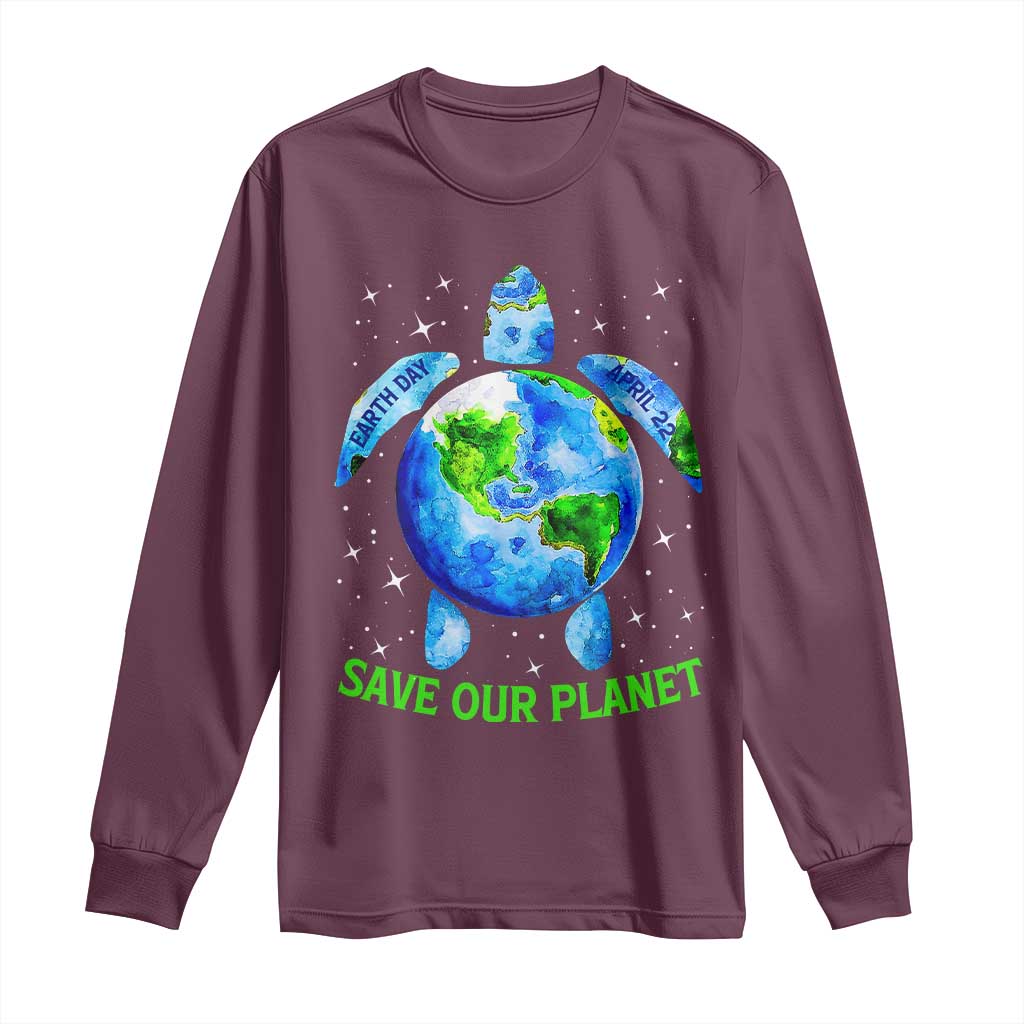 Earth Day 2025 Long Sleeve Shirt Save The Planet Sea Turtle Recycle Ocean Environment