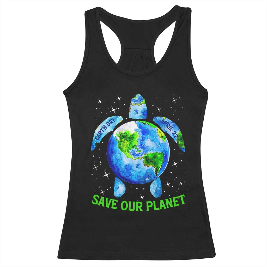 Earth Day 2025 Racerback Tank Top Save The Planet Sea Turtle Recycle Ocean Environment