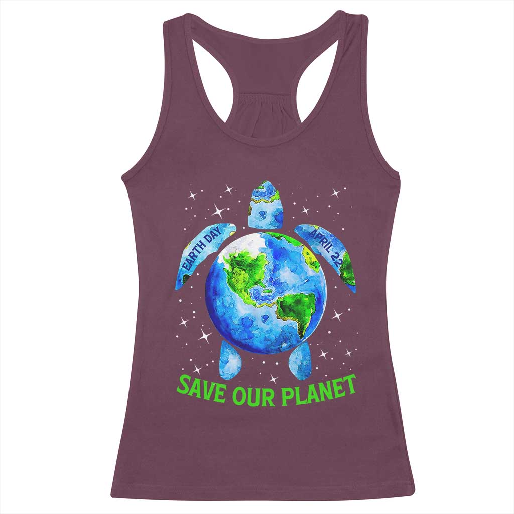 Earth Day 2025 Racerback Tank Top Save The Planet Sea Turtle Recycle Ocean Environment