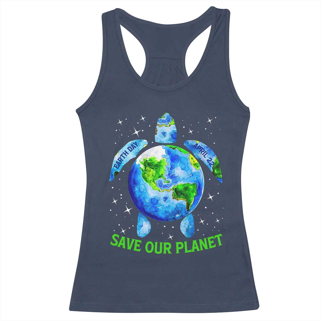 Earth Day 2025 Racerback Tank Top Save The Planet Sea Turtle Recycle Ocean Environment