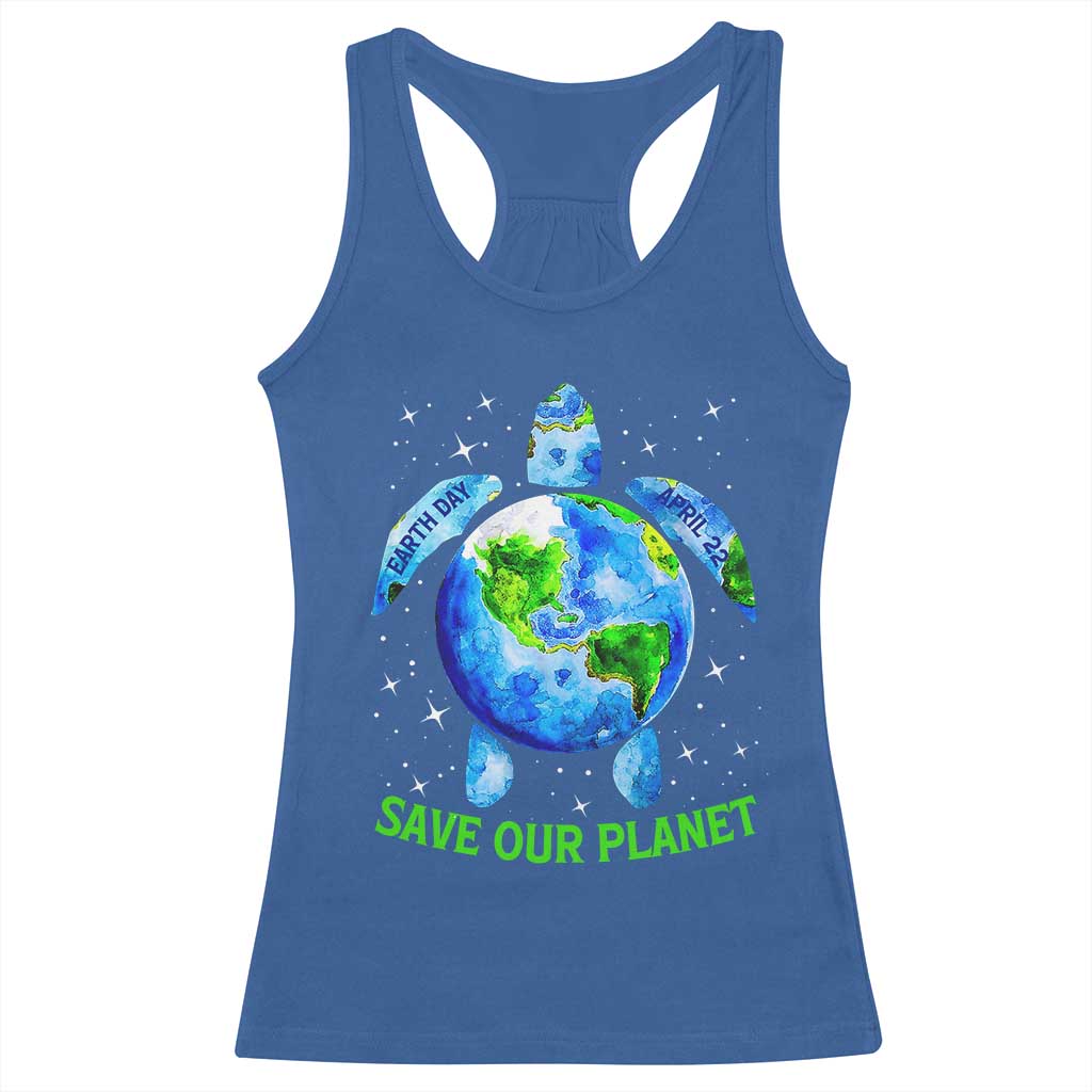 Earth Day 2025 Racerback Tank Top Save The Planet Sea Turtle Recycle Ocean Environment