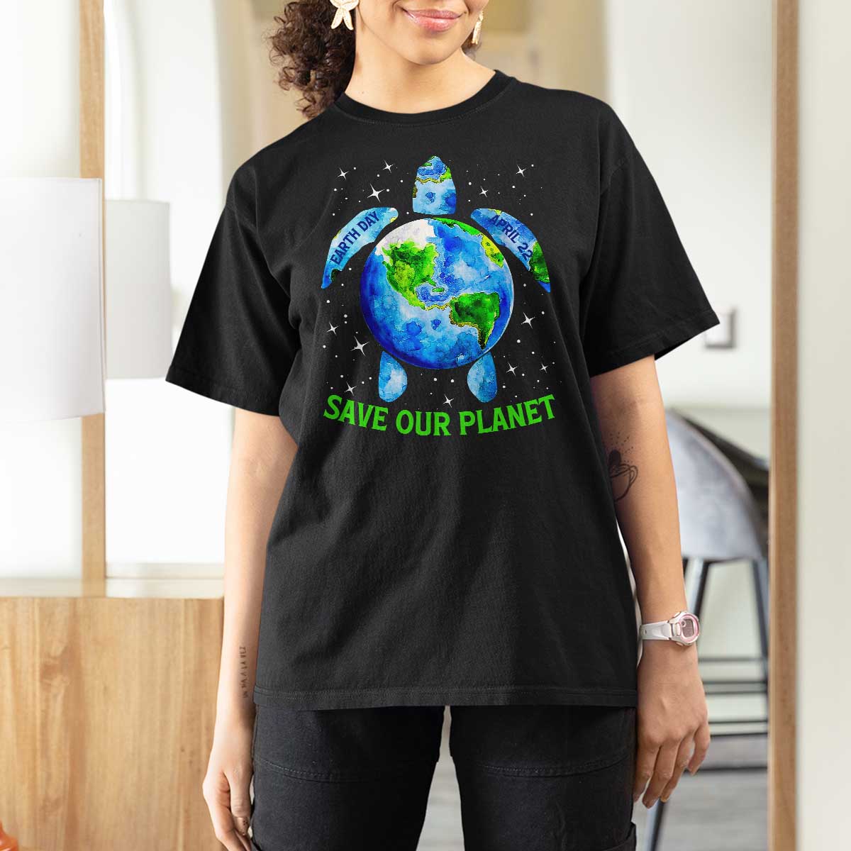 Earth Day 2025 T Shirt For Women Save The Planet Sea Turtle Recycle Ocean Environment