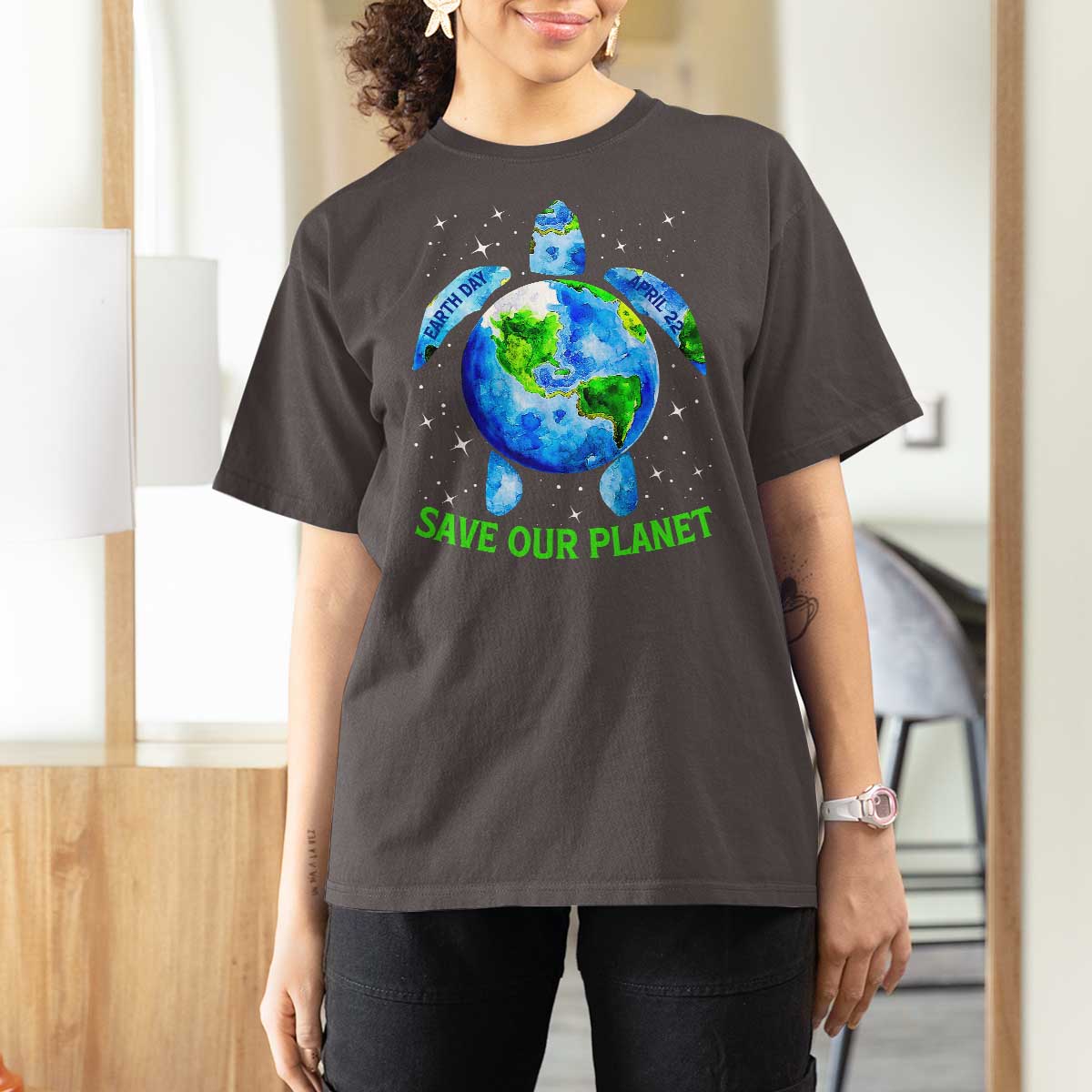 Earth Day 2025 T Shirt For Women Save The Planet Sea Turtle Recycle Ocean Environment