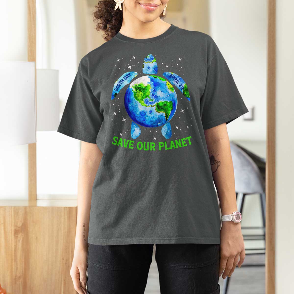 Earth Day 2025 T Shirt For Women Save The Planet Sea Turtle Recycle Ocean Environment
