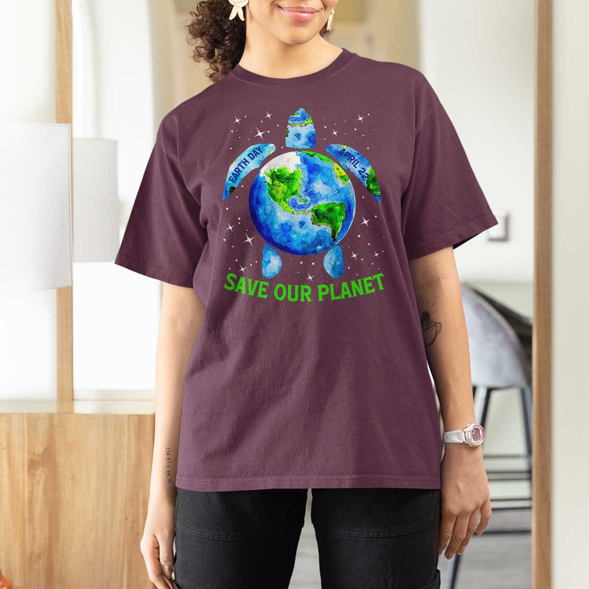 Earth Day 2025 T Shirt For Women Save The Planet Sea Turtle Recycle Ocean Environment