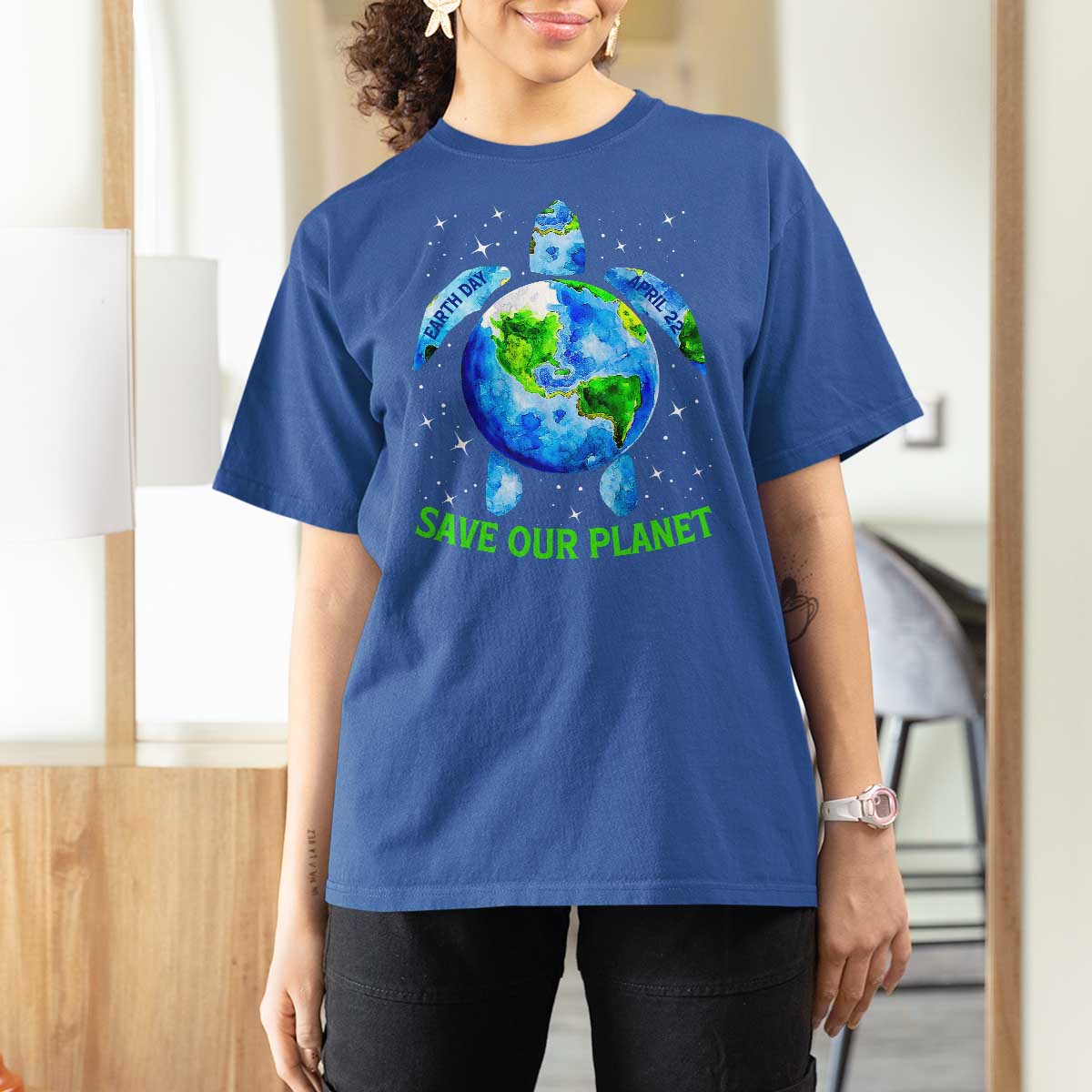 Earth Day 2025 T Shirt For Women Save The Planet Sea Turtle Recycle Ocean Environment