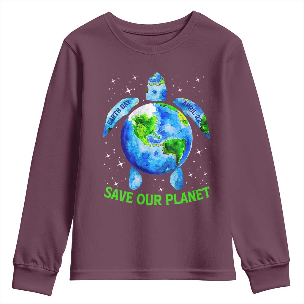 Earth Day 2025 Youth Sweatshirt Save The Planet Sea Turtle Recycle Ocean Environment