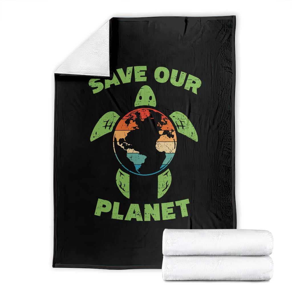 Retro Earth Day Throw Blanket Save Our Planet Sea Turtle Recycle Ocean Environment