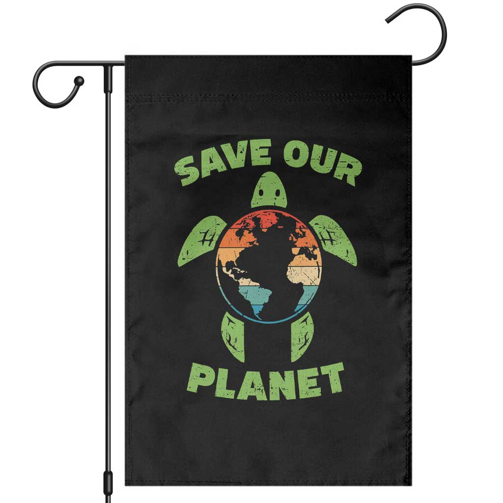 Retro Earth Day Garden Flag Save Our Planet Sea Turtle Recycle Ocean Environment