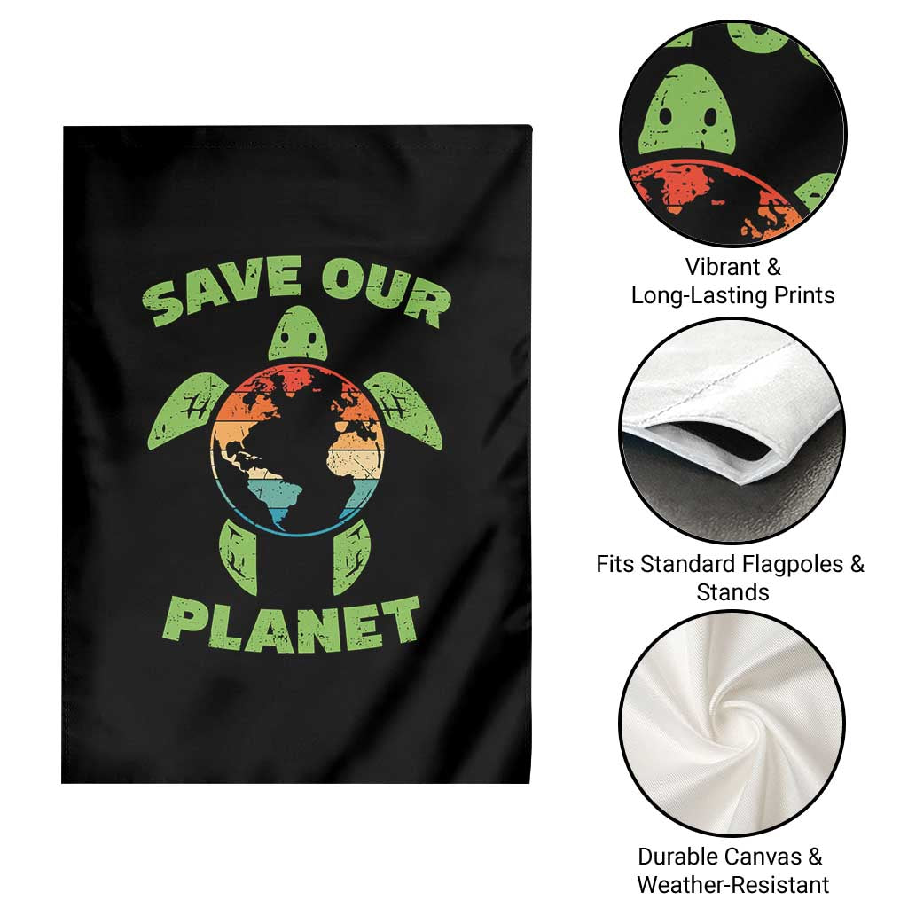 Retro Earth Day Garden Flag Save Our Planet Sea Turtle Recycle Ocean Environment