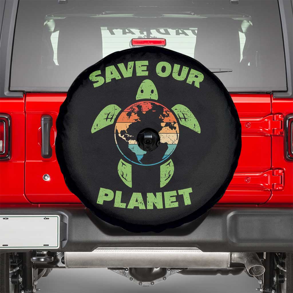 Retro Earth Day Spare Tire Cover Save Our Planet Sea Turtle Recycle Ocean Environment