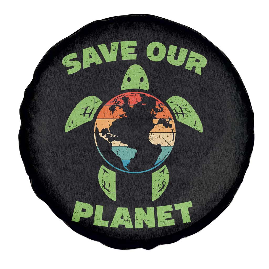 Retro Earth Day Spare Tire Cover Save Our Planet Sea Turtle Recycle Ocean Environment